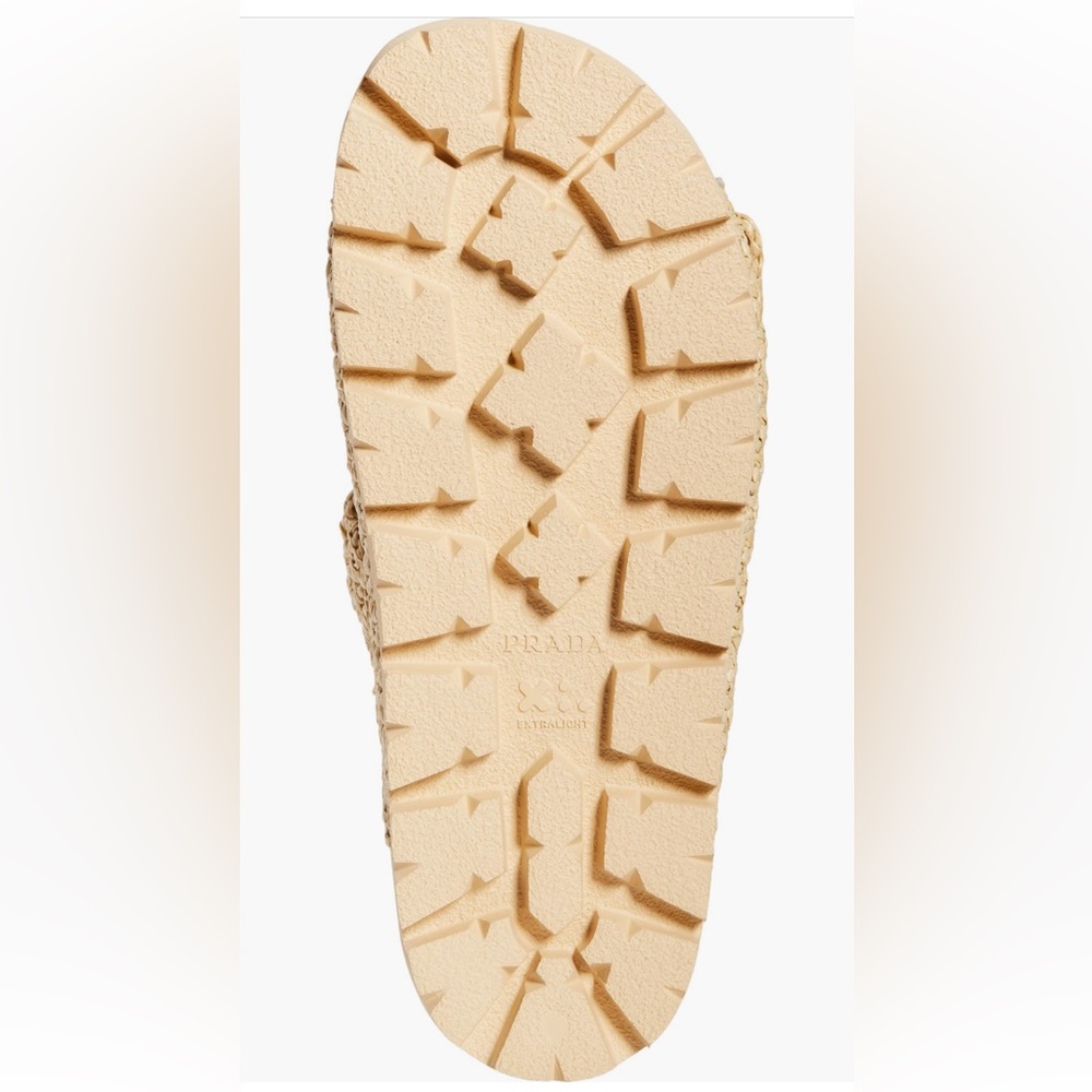 Authentic Prada Fussbett Raffia Double Band Slide Sandal Natural New 9 US 39 EU - Picture 6 of 13
